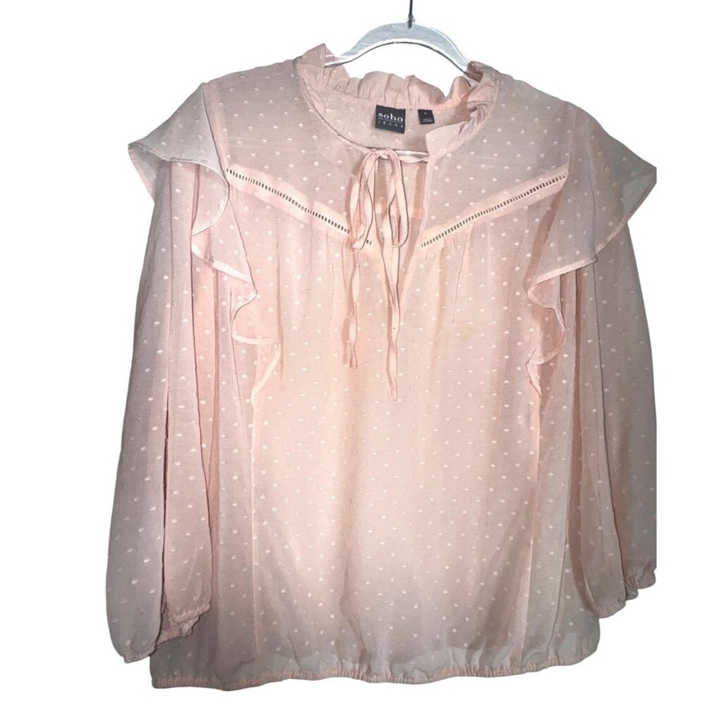 Soho New York & Company XL Ruffle Blouse Baby Pink Western Cute Prairie Feminine